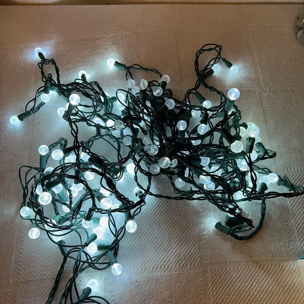 2 Lines Faceted Oversized LED C-BulbLight String, Cool White, Green Wire, 40Ct.